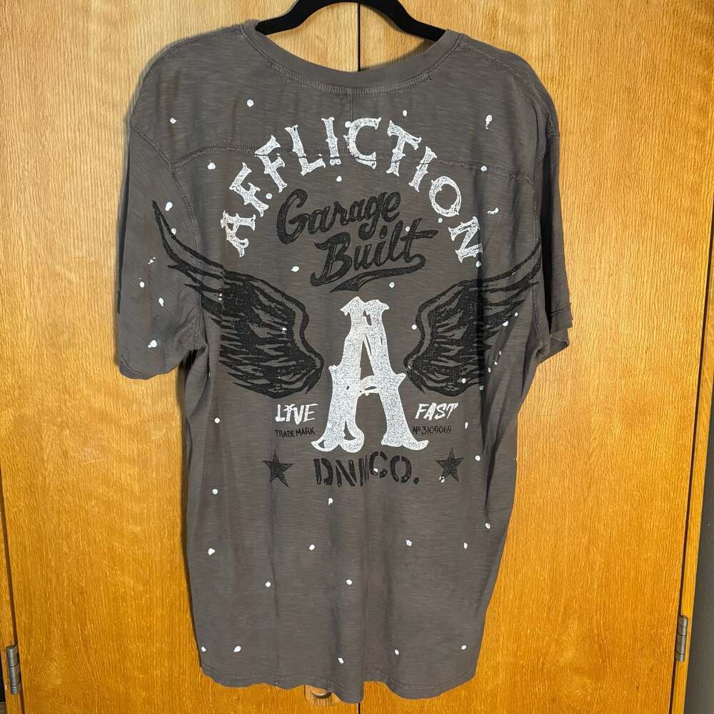 Affliction Garage Built Lost Souls Henley Shirt Gray Men's XL